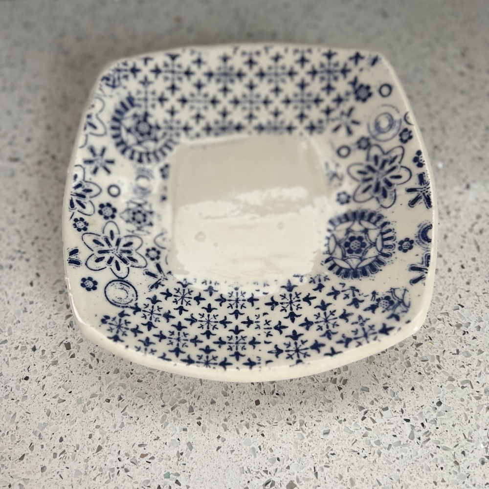 Vintage Blue and White Floral Square Plate tray